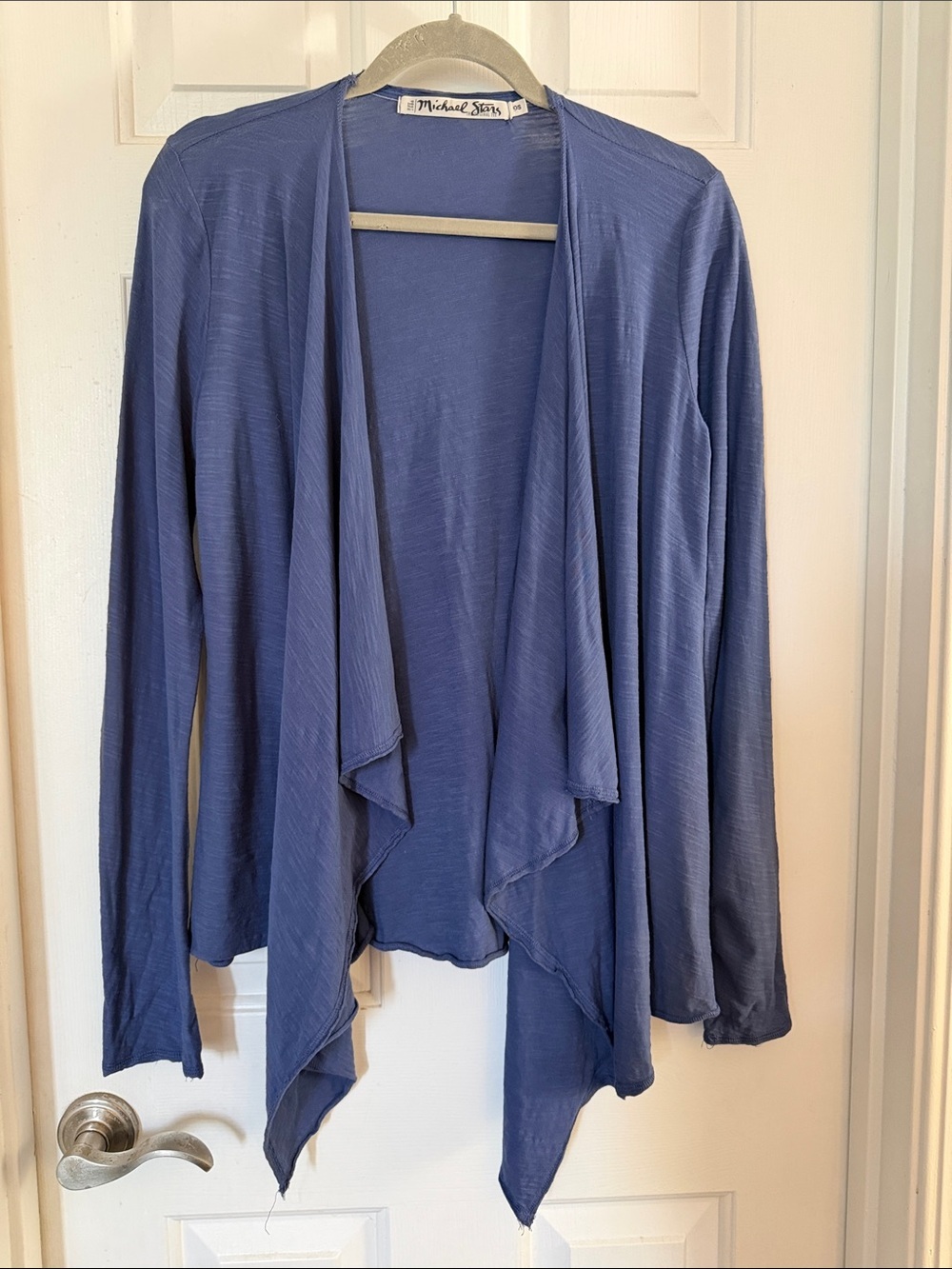 Michael Stars Dusty Blue Draped Open-Front cascade Cardigan OS 100% cotton